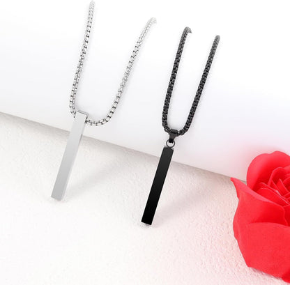 Bar Pendant Necklace for Men Stainless Steel Box Chain Pendant Men’S Necklace Jewelry Length 22Inch