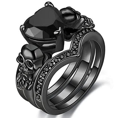 Gothic Black Rose Flower Skull Engagement Rings Set Red Purple Heart-shaped Zircon Crystal Wedding Anniversary Holiday Gift Jewelry Halloween Gifts