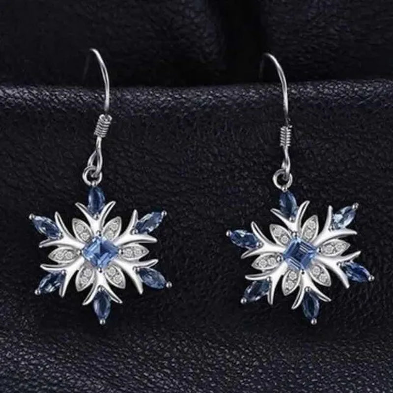 Natural Blue Topaz Dangle Earrings 925 Sterling Silver Snowflake Christmas Earrings Fashion Jewelry for Women