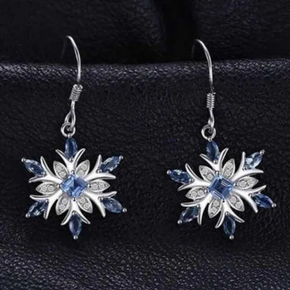 Natural Blue Topaz Dangle Earrings 925 Sterling Silver Snowflake Christmas Earrings Fashion Jewelry for Women