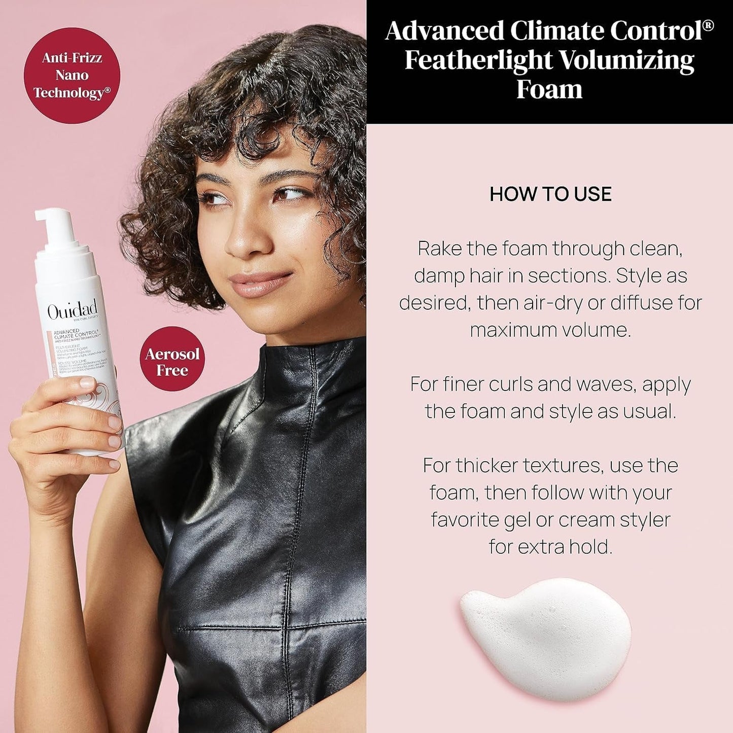 Ouidad Advanced Climate Control Volumizing Foam - 7 Fl Oz, Lightweight Hair Styling Foam, Anti-Frizz Nano Technology, Adds Volume, Fights Frizz & Defines Curls, Crunch-Free Hold, for All Curl Types