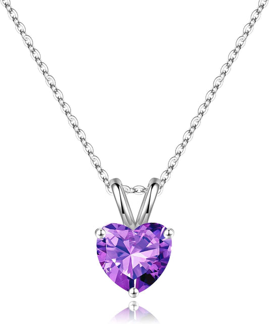 Heart Birthstone Necklace for Women - Dainty Heart Birthstone Pendant Sparkle 925 Sterling Silver Necklace Anniversary Birthday Gifts for Women Mom Wife Daughter Grandma Jewelry Gifts - WORLD TIME VISITS