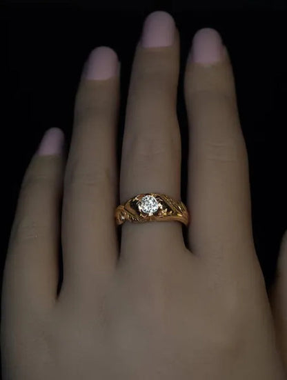 Vintage Maple Leaves Ring Women's Fashion Natural Gemstone White Sapphire Gold Leaf Ring Anniversary Gift Engagement Wedding Band Rings Jewelry Size 5-10