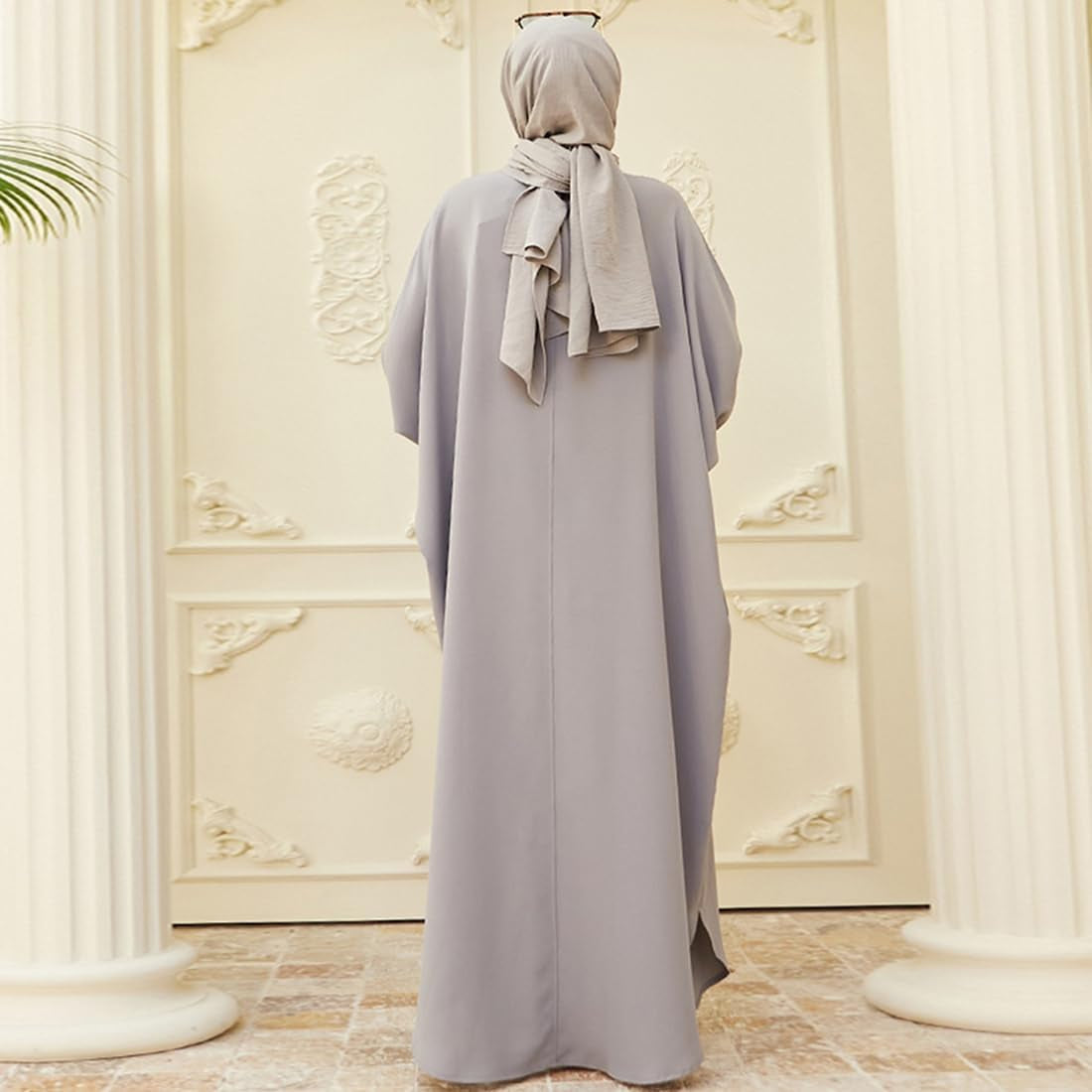 Muslim Dresses for Women Abaya Button down Henley Shirt Prayer Dress Batwing Long Sleeve Middle East Arabian Robe