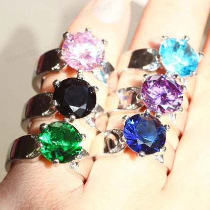 Luxury  Silver Natural Gemstones White Sapphire Birthstone Bride Wedding Engagement Multilayer Crown Ring Size 6 7 8 9 10