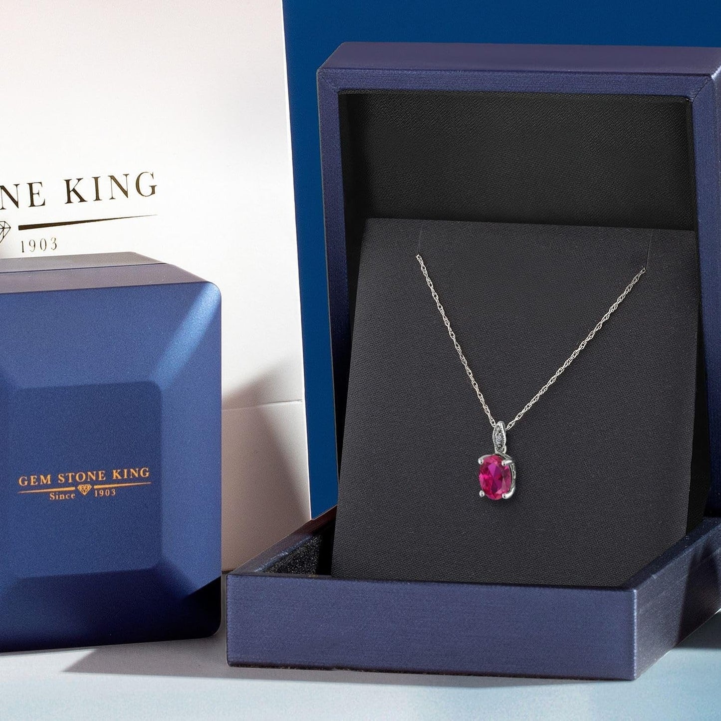 10K White Gold Oval 9X7MM Gemstone Birthstone and Diamond Pendant Necklace for Women with 18 Inch Gold Chain