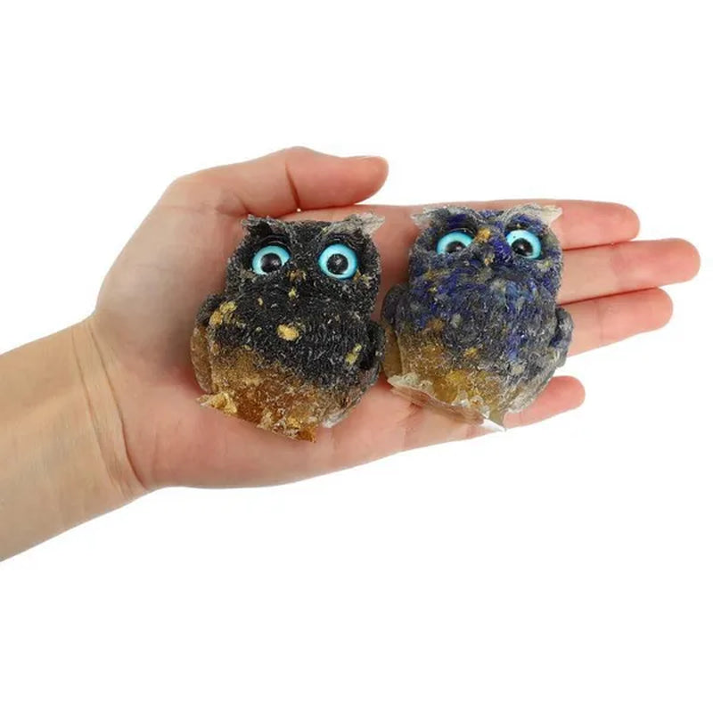 2" Owl Statue, Pack of 2, Resin Owl Shape Filled with Lapis Lazuli & Black Obsidian Crystal Gemstone Figurine, Healing Stone Home Decor, Christmas Gift