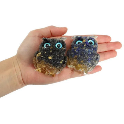 2" Owl Statue, Pack of 2, Resin Owl Shape Filled with Lapis Lazuli & Black Obsidian Crystal Gemstone Figurine, Healing Stone Home Decor, Christmas Gift