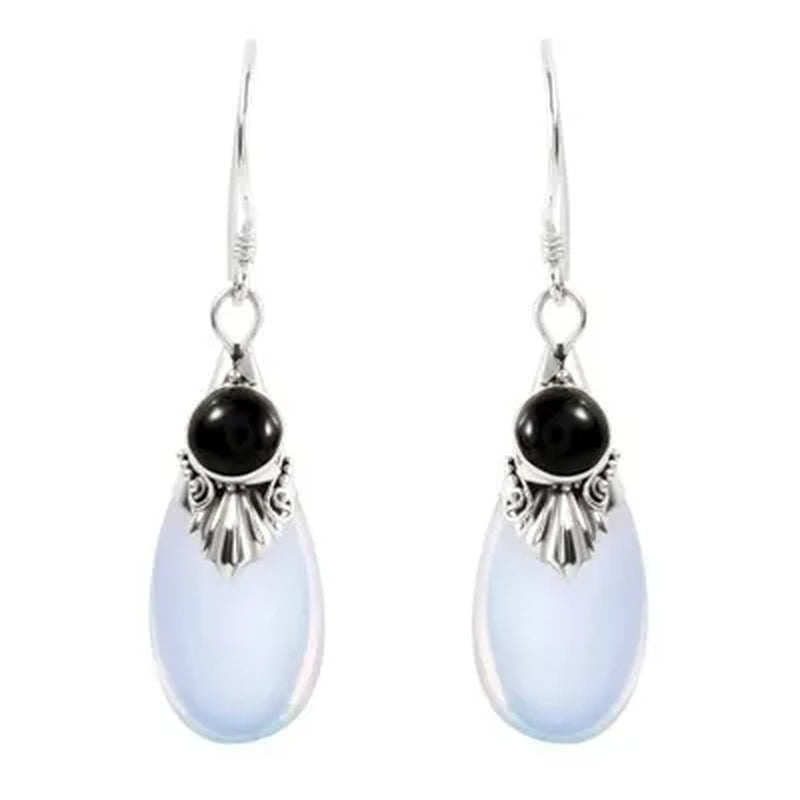 Dazzling 925 Solid Sterling Silver Natural Gemstone Amethyst Ruby & Black Sapphire Moonstone Diamond Floral Dangle Earrings Women Wedding Fine Jewelry