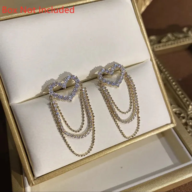 Love Tassel Multi-Layer Chain Hot-Selling Earrings New Trendy Korean Heart-Shaped Rhinestone Earrings Party Jewelry Gifts