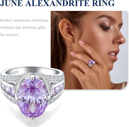 Emerald/Sapphire/Ruby/Tourmaline Rings for Women, 925 Sterling Silver Gemstone Engagement Anniversary Ring Big 6.5-8.5 Carat Birthstone Ring, Size 6 to 10 (Send Gift Box)