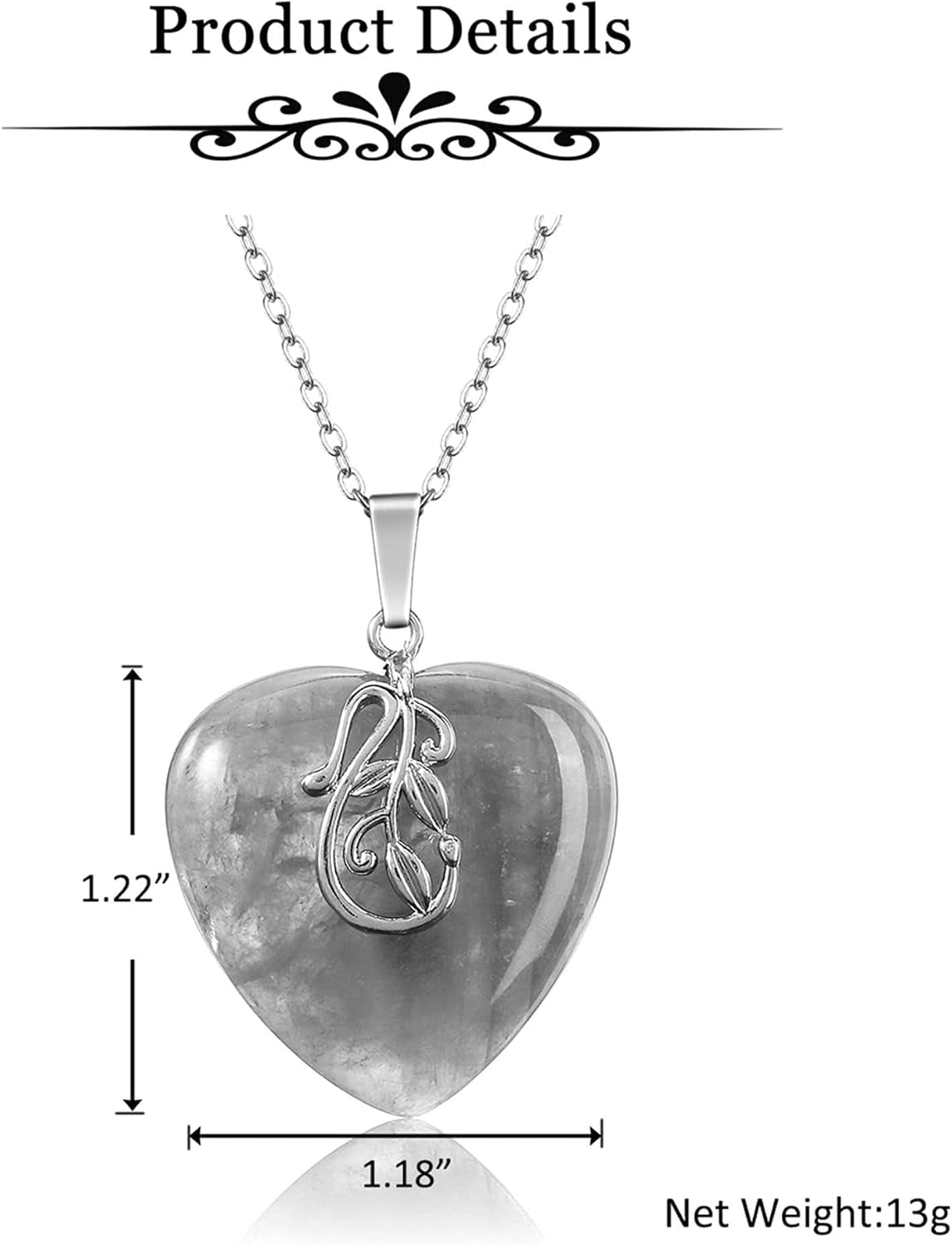 Natural Healing Crystal Love Heart Pendant Necklace Reiki Gemstone Quartz Stone Necklace Women Jewelry Anniversary Valentine'S Birthday Gift for Mother, Girlfriend