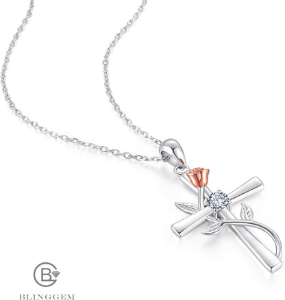 Cross Necklace for Women 925 Sterling Silver Birthstone Necklace for Womens Cross Pendant 5A Cubic Zirconia 12 Birth Months Birthday Gifts for Women Wife Her - WORLD TIME VISITS