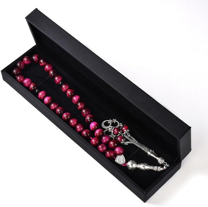 Tasbih Prayer Beads 33 Pink Tiger Eye Stone (33 Beads - 10 Mm) - Masbaha Muslim Rosary - Zikr, Dhikr Subha - Chapelet - Tasbeeh - Islamic Gifts for Women - Handmade Sibha - Eid Gifts - WORLD TIME VISITS