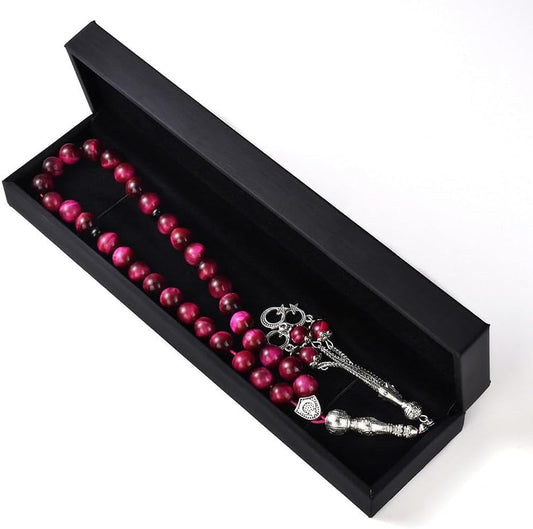 Tasbih Prayer Beads 33 Pink Tiger Eye Stone (33 Beads - 10 Mm) - Masbaha Muslim Rosary - Zikr, Dhikr Subha - Chapelet - Tasbeeh - Islamic Gifts for Women - Handmade Sibha - Eid Gifts - WORLD TIME VISITS