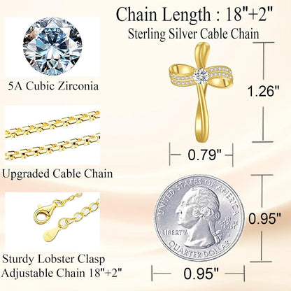 18K Gold Plated Cross Necklace for Women, S925 Sterling Silver Necklace for Women, Infinity Loop Pendant Jewelry with 5A Cubic Zirconia, Anniversary Birthday Christian Gifts for Women Her Wife