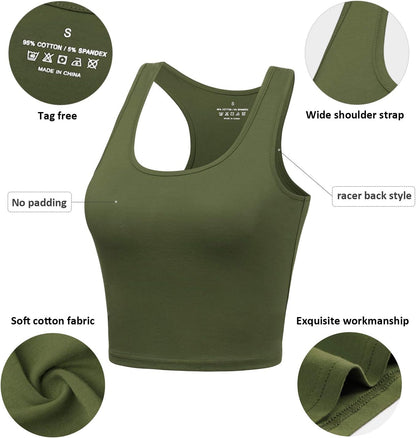 Sports Crop Tank Tops for Women Cropped Workout Tops Racerback Running Yoga Tanks Cotton Sleeveless Gym Shirts 3 Pack