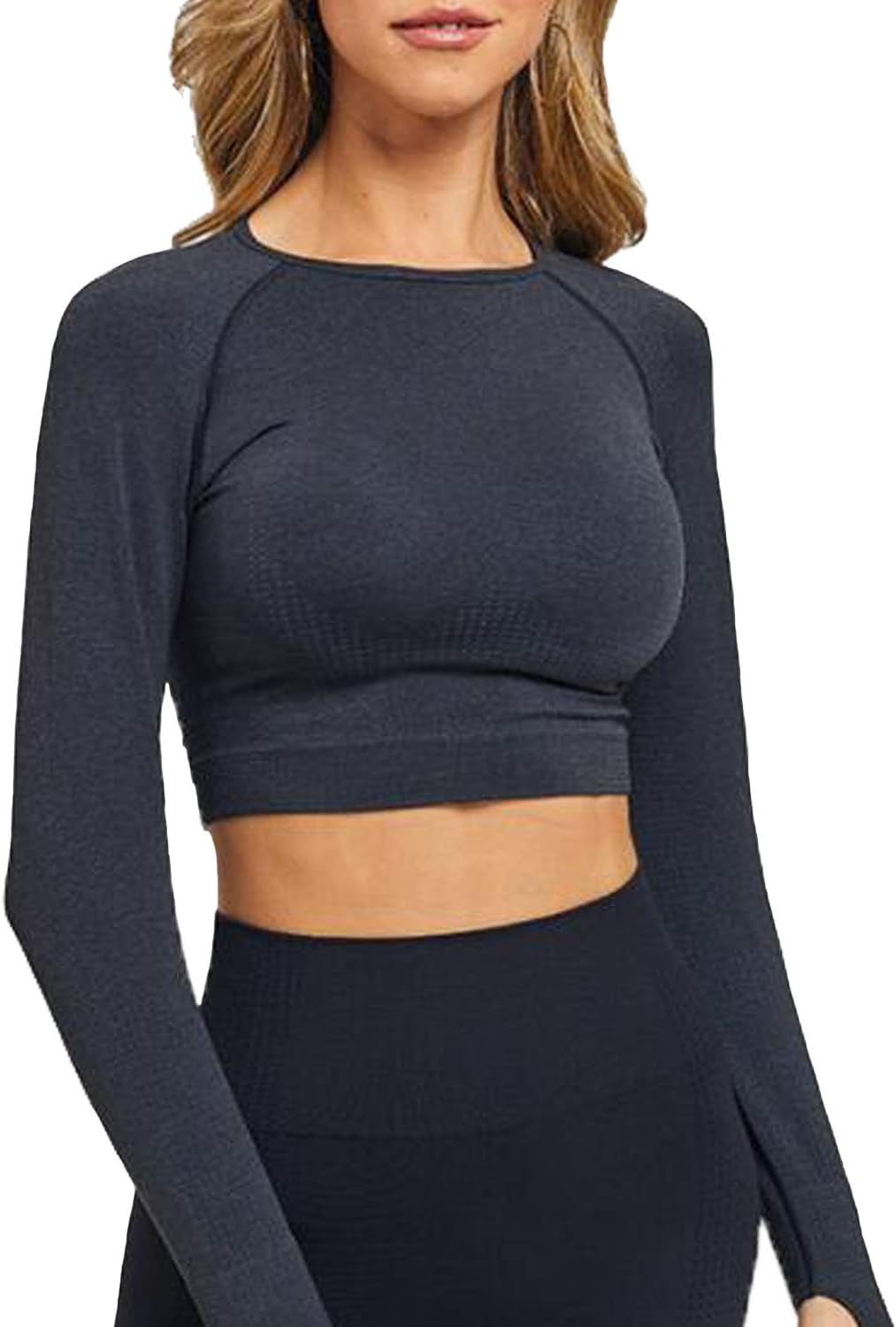 Women'S Long Sleeves Workout Crop Tops Seamless Sports Shirts Fitness Activewear