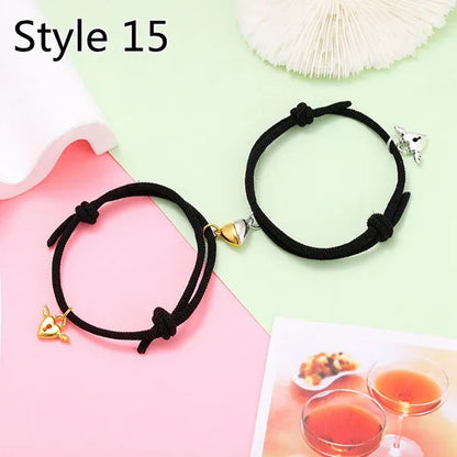 2Pcs Magnetic Bracelet Stainless Steel Heart Pendant Charm Couple Bracelets for Lover Friend Men Women Braid Rope Bracelets