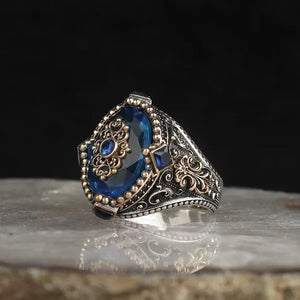 Aqua Blue Stone 925 Sterling Silver Ring Fine Jewelry Fashion Rings For Men Gift For Him