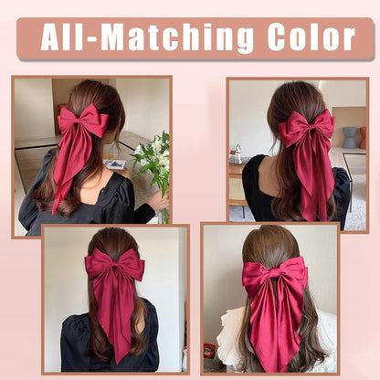 Hair Bows 2 PCS, Ribbon Bow for Women, Hair Ribbons, Oversized Long-Tail Cute Aesthetic Hair Accessories, Large Hair Barrettes for Women, Big Bows for Girls (Bright Red Wine Red)