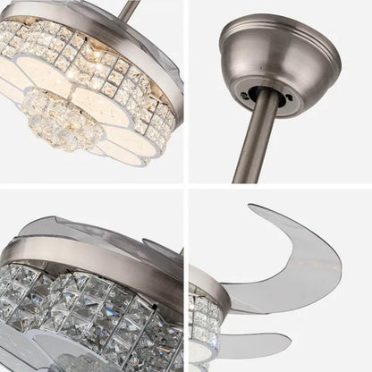 Remote 42" Silver Remote Invisible Ceiling Fan Lamp LED Chandelier Light