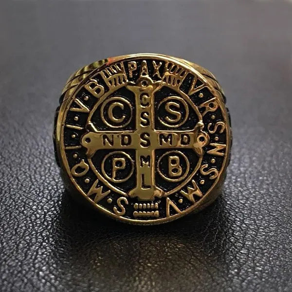 St. Benedict's Exorcism Cross Ring in Stainless Steel: A Fusion of Faith, Protection, and Style - An Exquisite Accessory for the Modern Spiritual Enthusiast - WORLD TIME VISITS