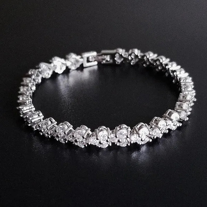 Gorgeous New Retro Silver Designer Engagement Marriage Diamond Bracelet and Long Drop Earrings Jewelry Set for Women Tarnish Free Fine Jewellery Big White CZ Crytstal Jewelry Set (2Pcs) Wedding Drop Earrings