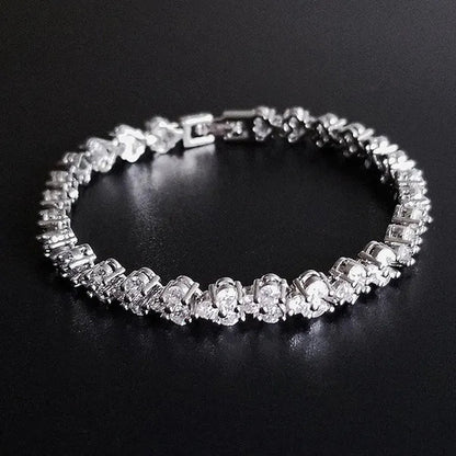 Gorgeous New Retro Silver Designer Engagement Marriage Diamond Bracelet and Long Drop Earrings Jewelry Set for Women Tarnish Free Fine Jewellery Big White CZ Crytstal Jewelry Set (2Pcs) Wedding Drop Earrings