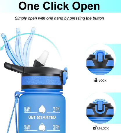 32/24 Oz Water Bottles with Removable Straw & Time Marker, Motivational Sports Bottles with BPA Free Tritan Material, Leakproof Water Jug for Fitness