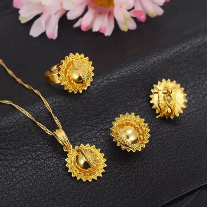Ethiopian Gold Color Necklace Pendant Earrings Ring Habesha Wedding Eritrea Africa Arab Gift