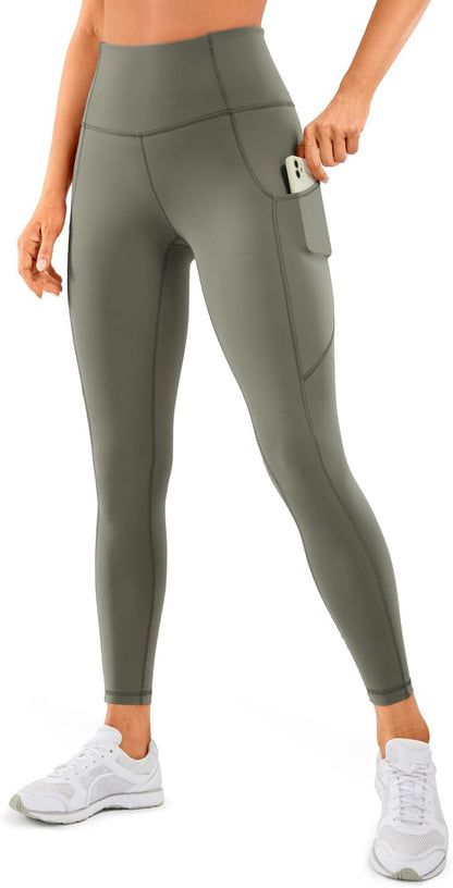 Women'S Naked Feeling Workout Leggings 25 Inches - High Waisted Yoga Pants with Side Pockets Running Tights