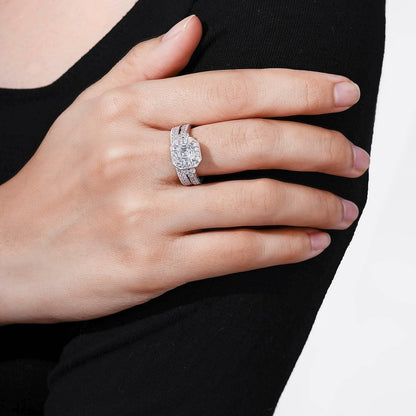 Platinum or Gold Plated Sterling Silver Antique Ring Set with Asscher-Cut Infinite Elements Cubic Zirconia (Previously Amazon Collection)