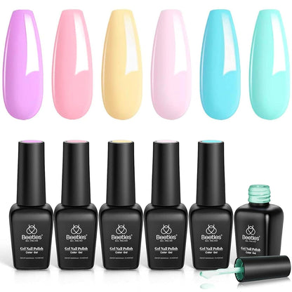 Beetles Pastel Gel Nail Polish Kit-6 Pcs Pastel Pink Nude Gel Polish Gel Polish Pastel Yellow Blue Gel Polish Soak off Uv Nail Lamp Purple Gel Polish Gifts for Women Manicure Kit