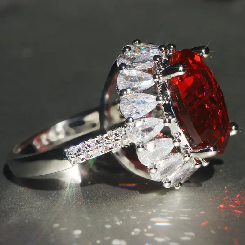 Unique Silver Natural Ruby Gemstones Birthstone Bride Princess Wedding Engagement Strange Ring Size 6 7 8 9 10