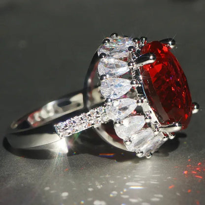 Unique Silver Natural Ruby Gemstones Birthstone Bride Princess Wedding Engagement Strange Ring Size 6 7 8 9 10