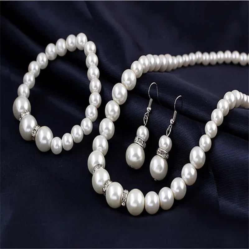 Wedding Jewelry Set Bride Bridesmaid Elegant Princess  Crystal Necklace Earrings Bracelet Pearl Jewelry Set For Women Girl