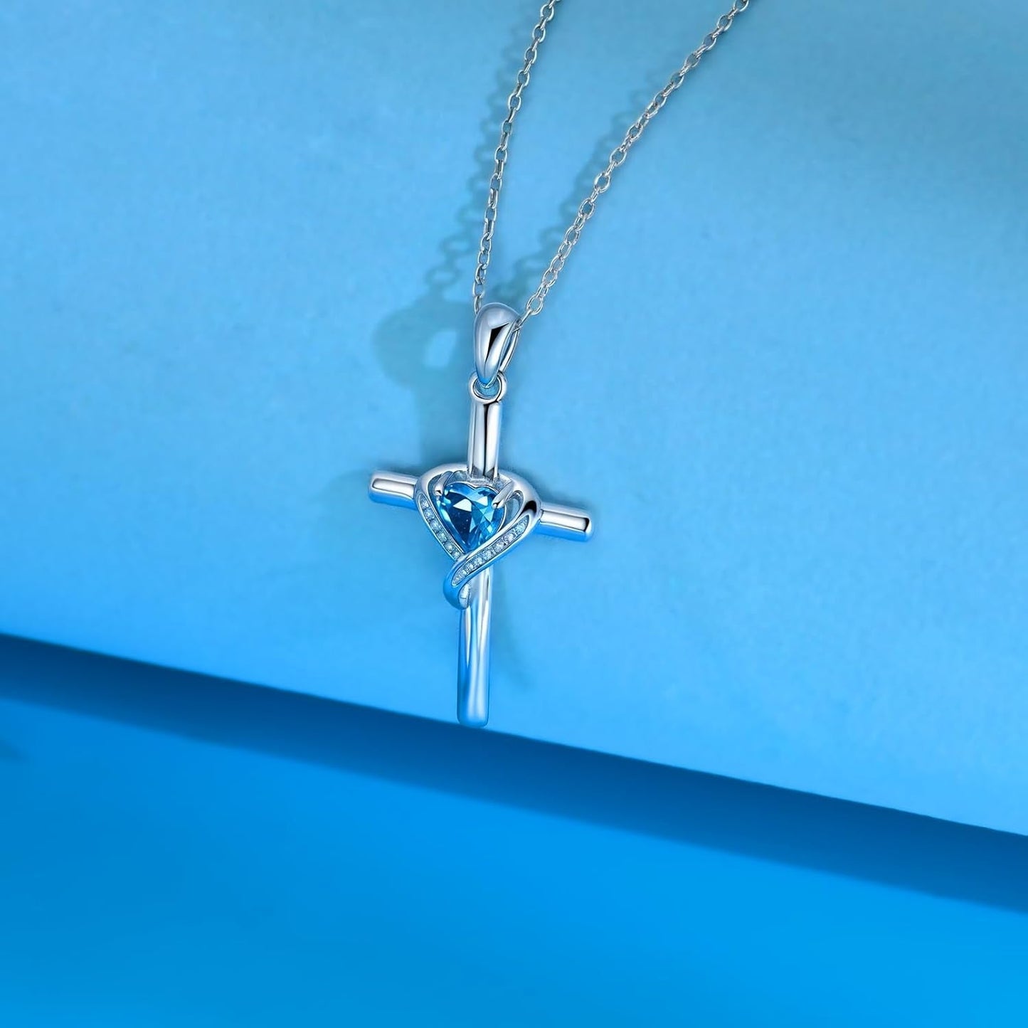Valentines Day Gifts Cross Necklace for Women 925 Sterling Silver Birthstone Cross Pendant Necklace Cross Jewelry Gifts for Women Mother Wife on Birthday Mother'S Day