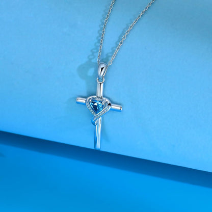 Valentines Day Gifts Cross Necklace for Women 925 Sterling Silver Birthstone Cross Pendant Necklace Cross Jewelry Gifts for Women Mother Wife on Birthday Mother'S Day