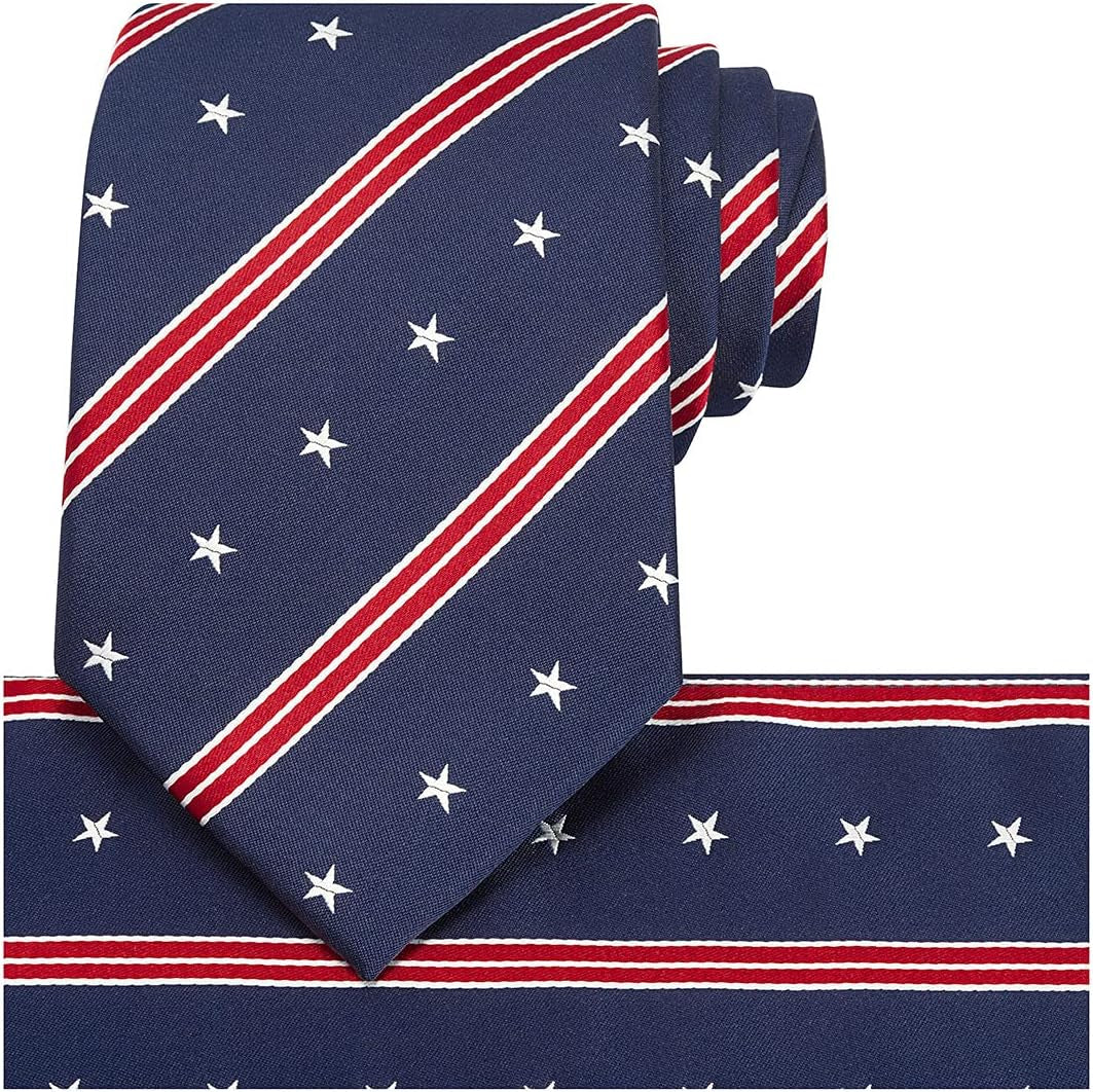 Mens Silk Tie Set Patriotic Ties the USA Necktie + Pocket Square - WORLD TIME VISITS