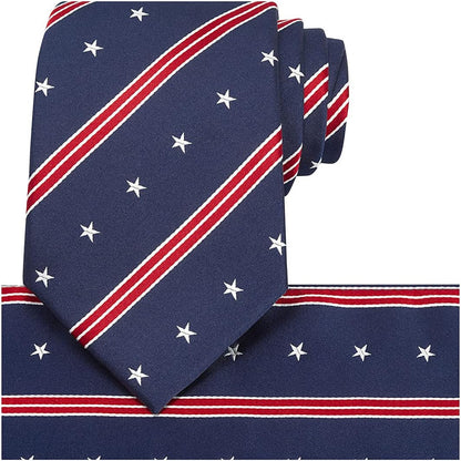 Mens Silk Tie Set Patriotic Ties the USA Necktie + Pocket Square - WORLD TIME VISITS