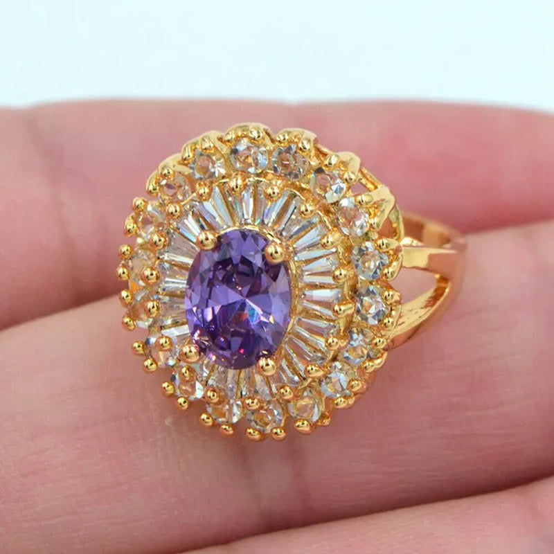 Women Luxury Purple Cubic Zirconia CZ Wedding Ring Jewelry - WORLD TIME VISITS