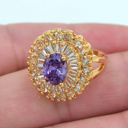 Women Luxury Purple Cubic Zirconia CZ Wedding Ring Jewelry - WORLD TIME VISITS