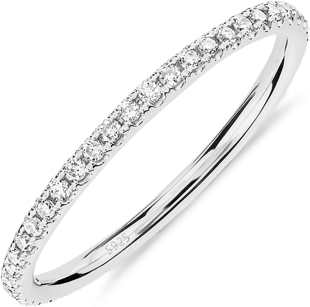 14K Gold Plated Solid 925 Sterling Silver CZ Simulated Diamond Stackable Ring Eternity Bands for Women - WORLD TIME VISITS