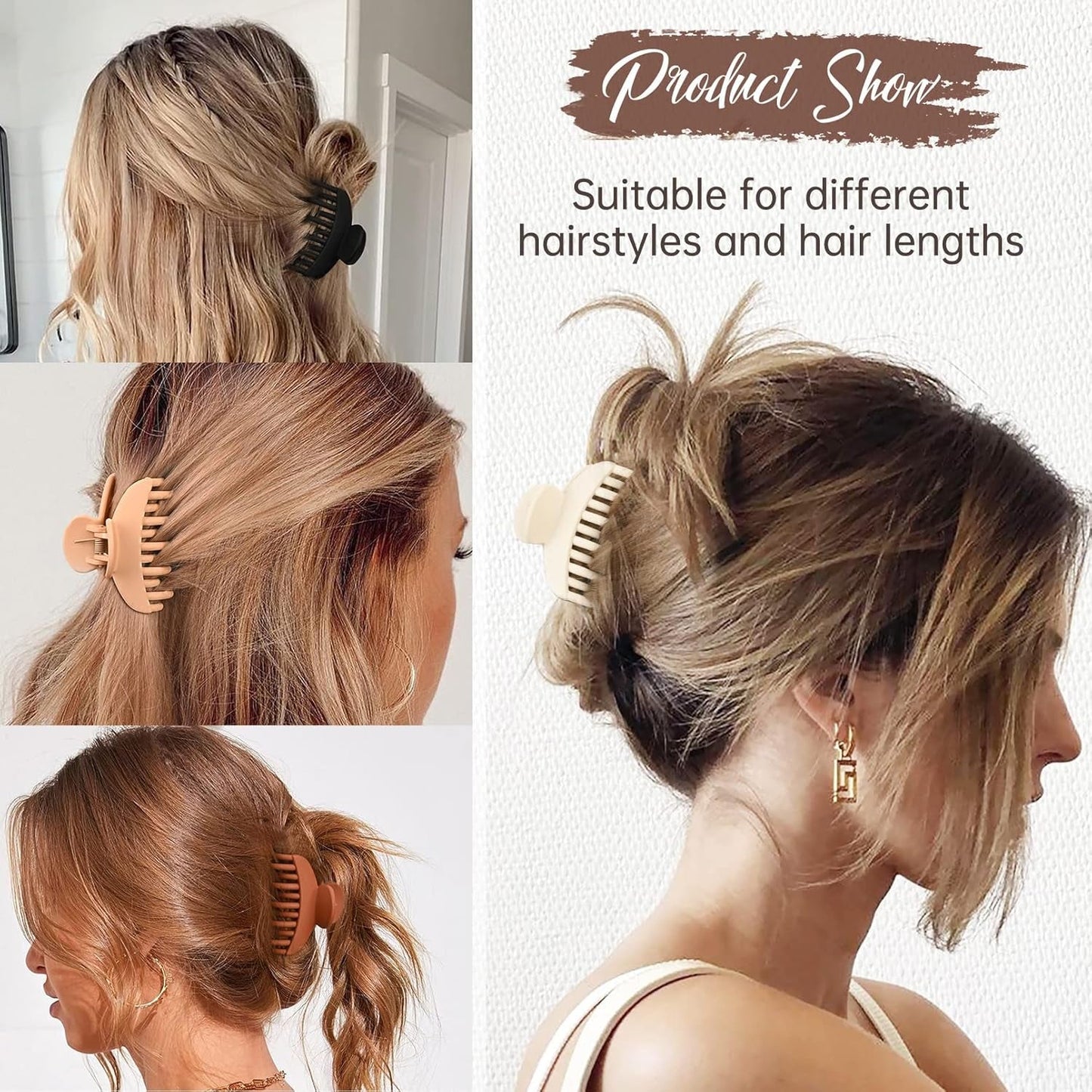 4 PCS Double Row Teeth Hair Claw Clips 2.5" Medium Hair Clips for Thin Hair Small Matte Clips Short Fine Hair Accessories for Women and Girls -Black Brown