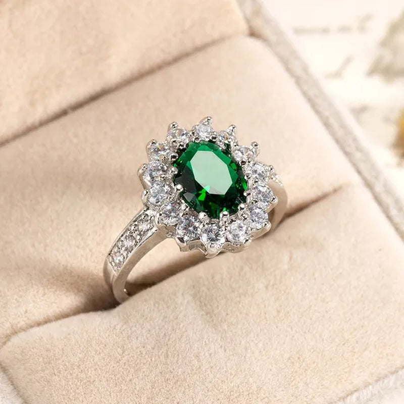 Lady Jewelry 3.26ct Emerald Diamond White Gold Ring Size6 7 8 9 10
