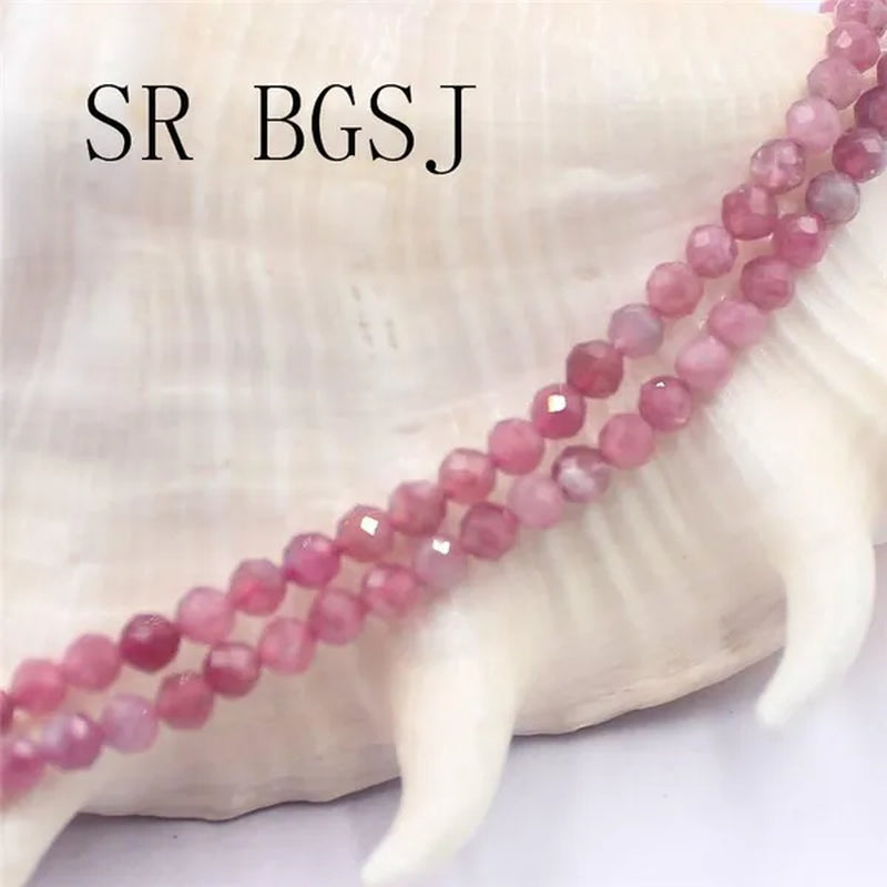 3mm Faceted Natural Round Pink Tourmaline Natural Gemstone Jewelry DIY Bail Spacer  Beads Strand 15"