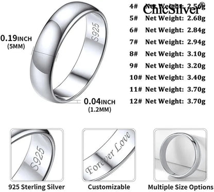ChicSilver 5mm 925 Sterling Silver Ring Classic Eternity Wedding Band Comfort Fit for Men Women High Polished