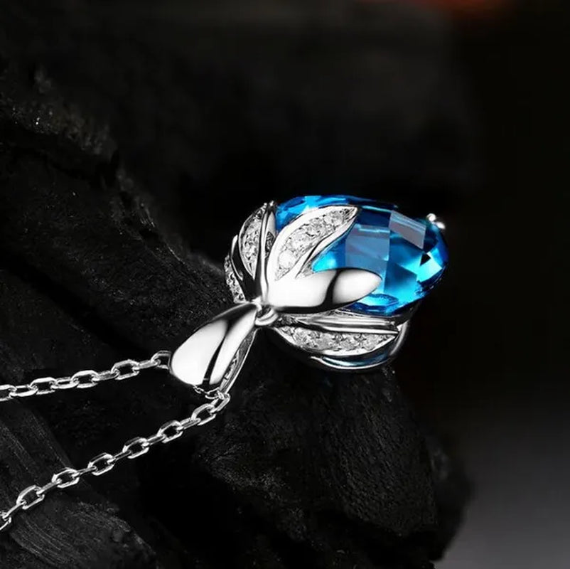 Luxury Sapphire Gemstone Blue Crystal Pendant Necklace for Women 925 Sterling Silver Diamond Party Jewelry Gifts