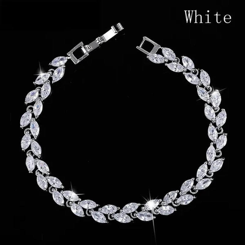 Trendy 2019 Cubic Zirconia Jewelry 925 Silver Leaf Charm CZ Crystal Female Bracelets Bangles for Women